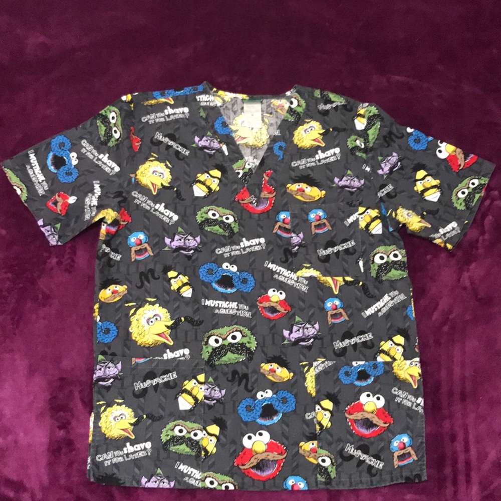 Sesame Street (mustache) men scrub top